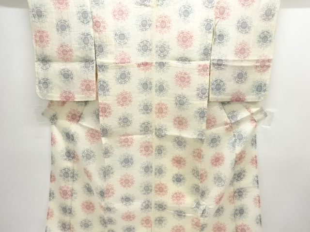 JAPANESE KIMONO / ANTIQUE AUTHENTIC OJIYA CHIJIMI FLORAL PATTERN WOVEN